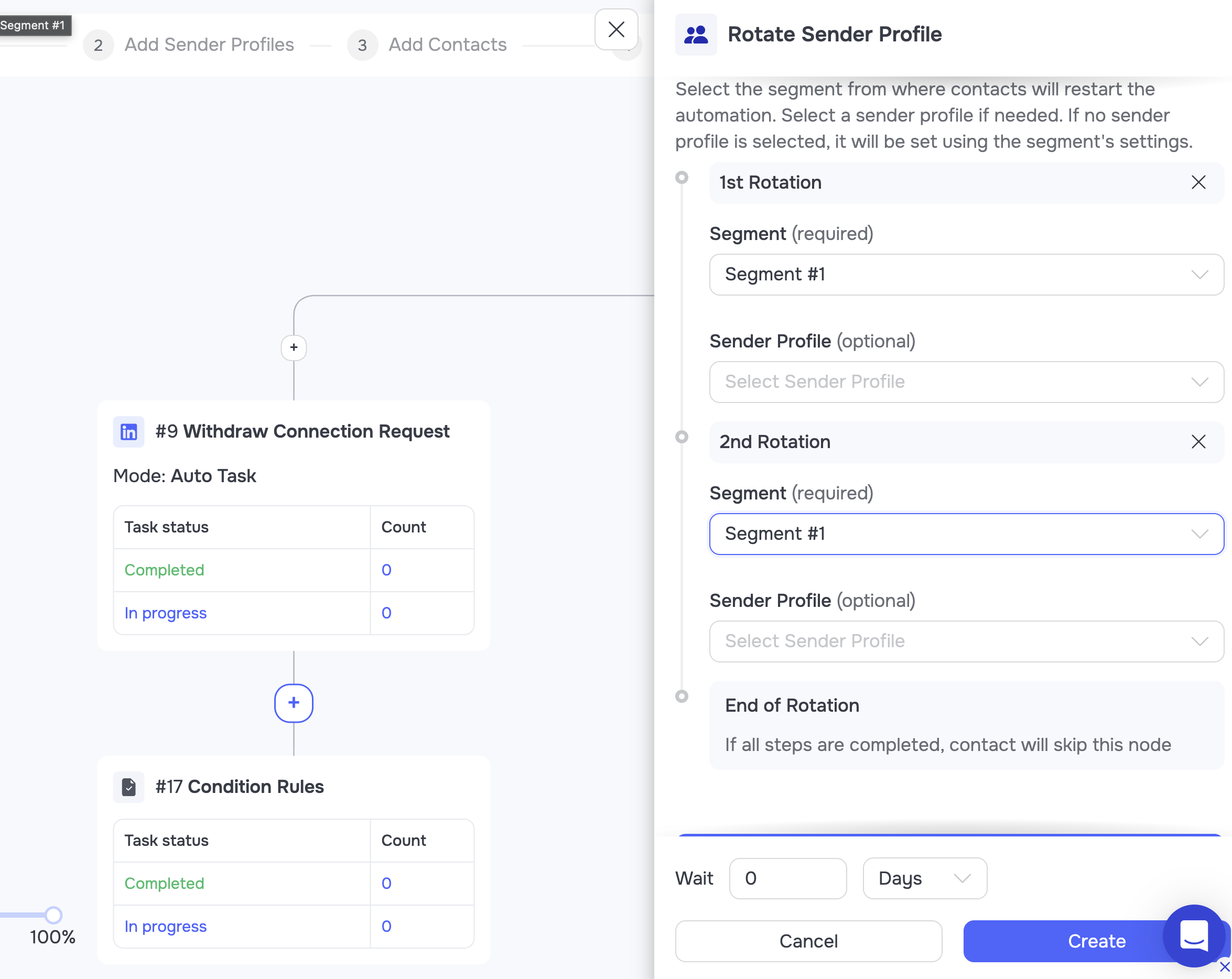 Rotate-from-top sender rotation recycling unaccepted leads in a GetSales automation