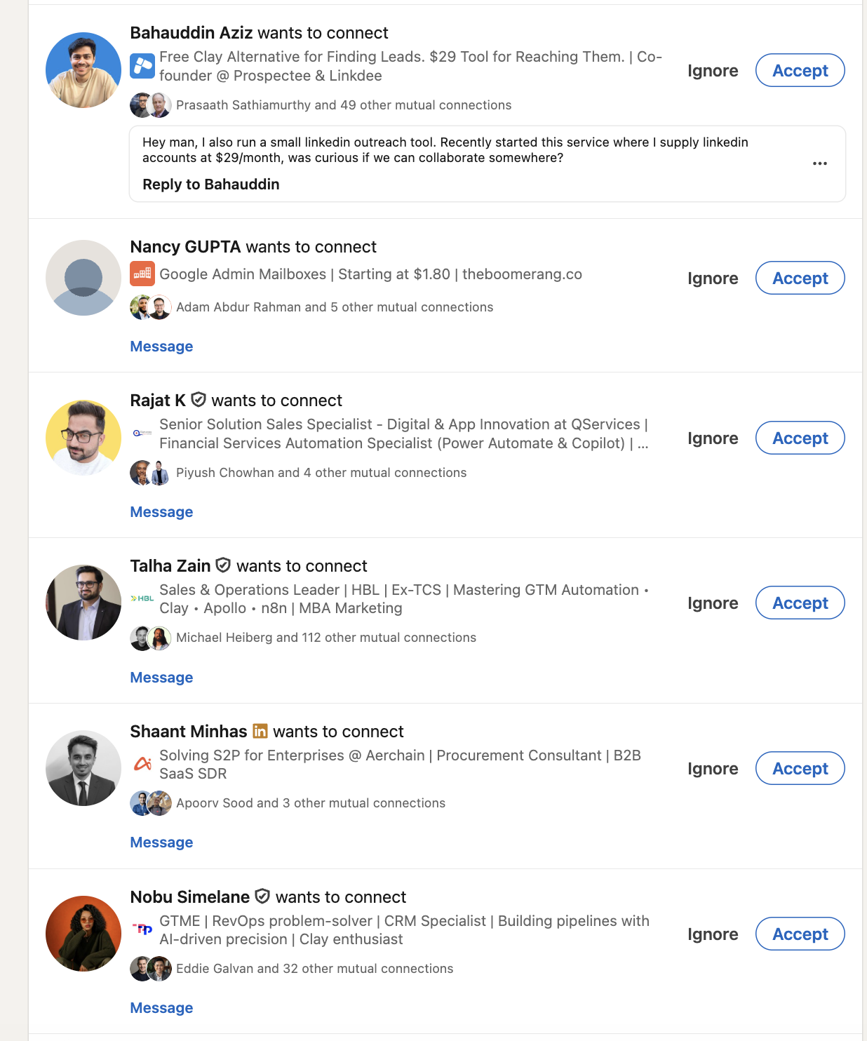Real pending LinkedIn connection requests compared by headline quality