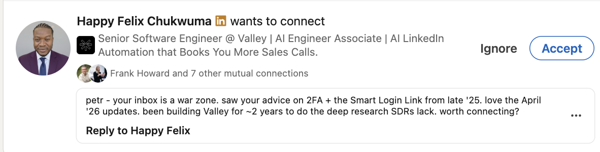 Personalised connection note generated by AI in GetSales