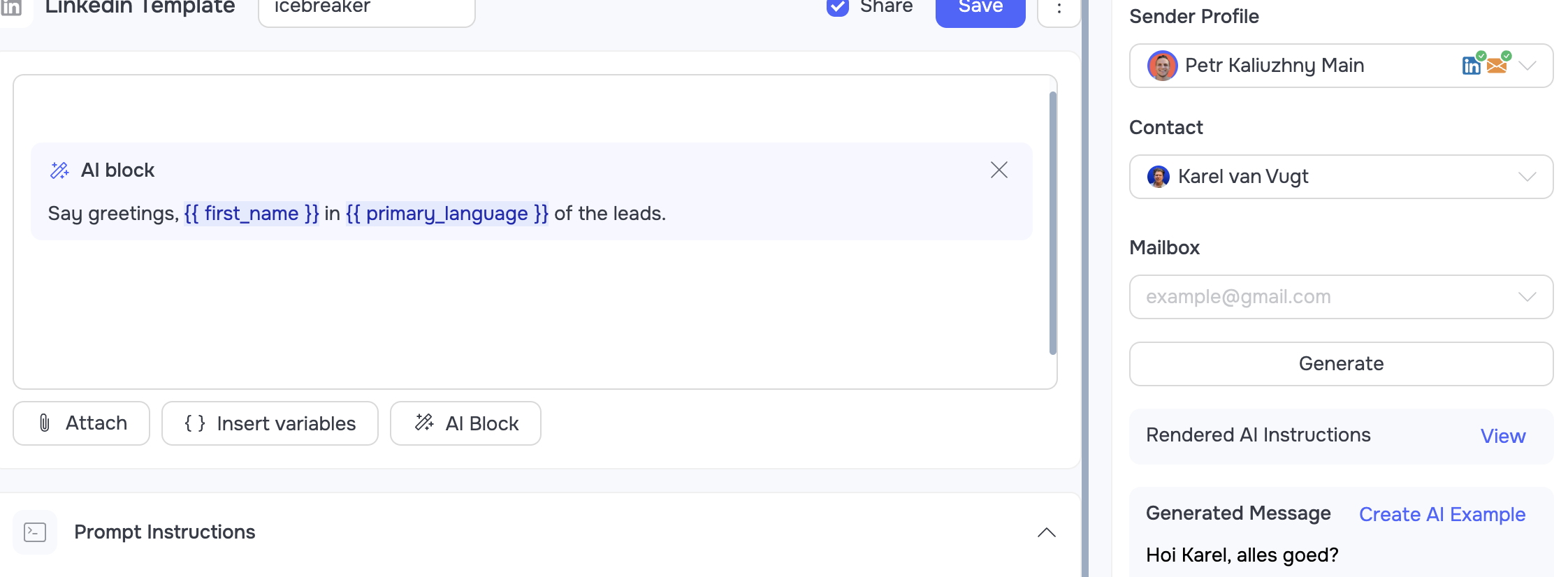 A LinkedIn message opening with a native-language greeting