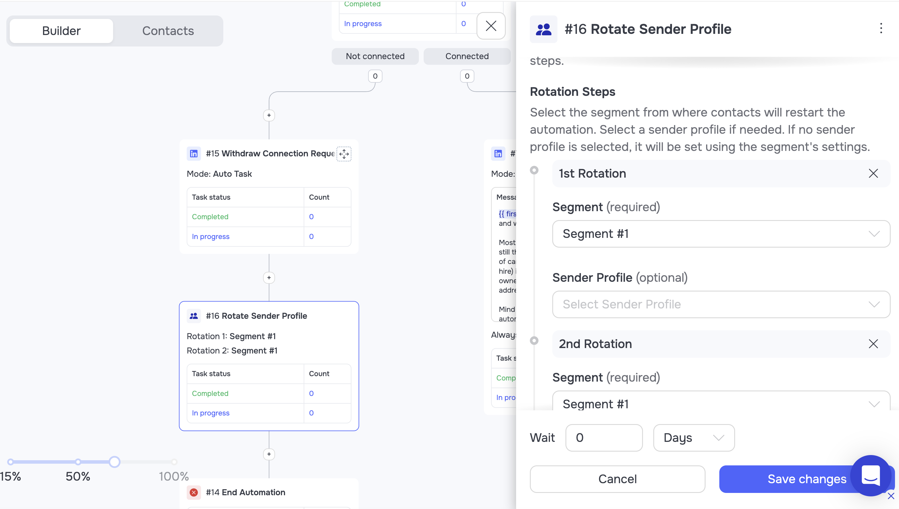 Rotate-from-top sender rotation in a GetSales automation