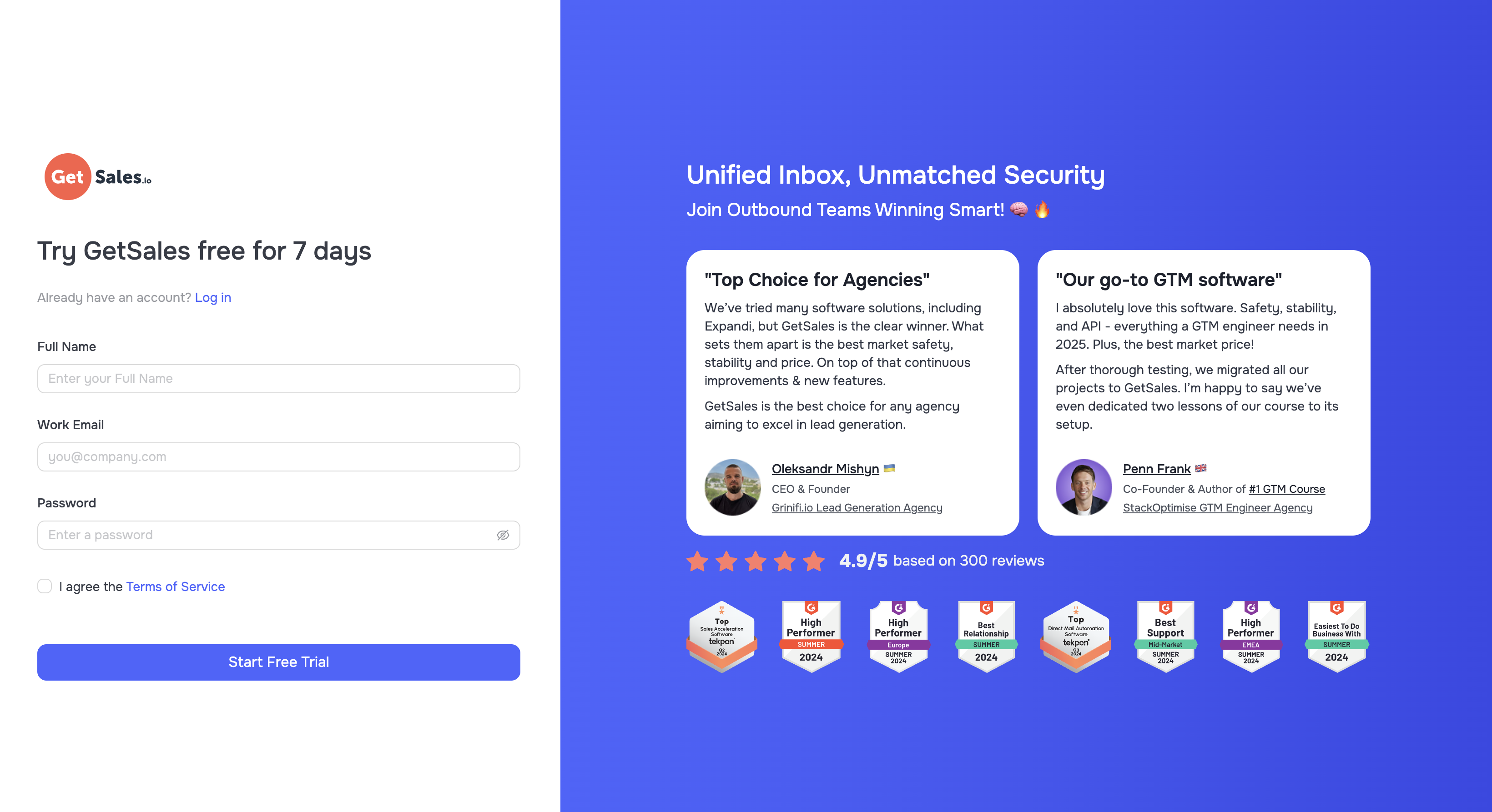GetSales sign up