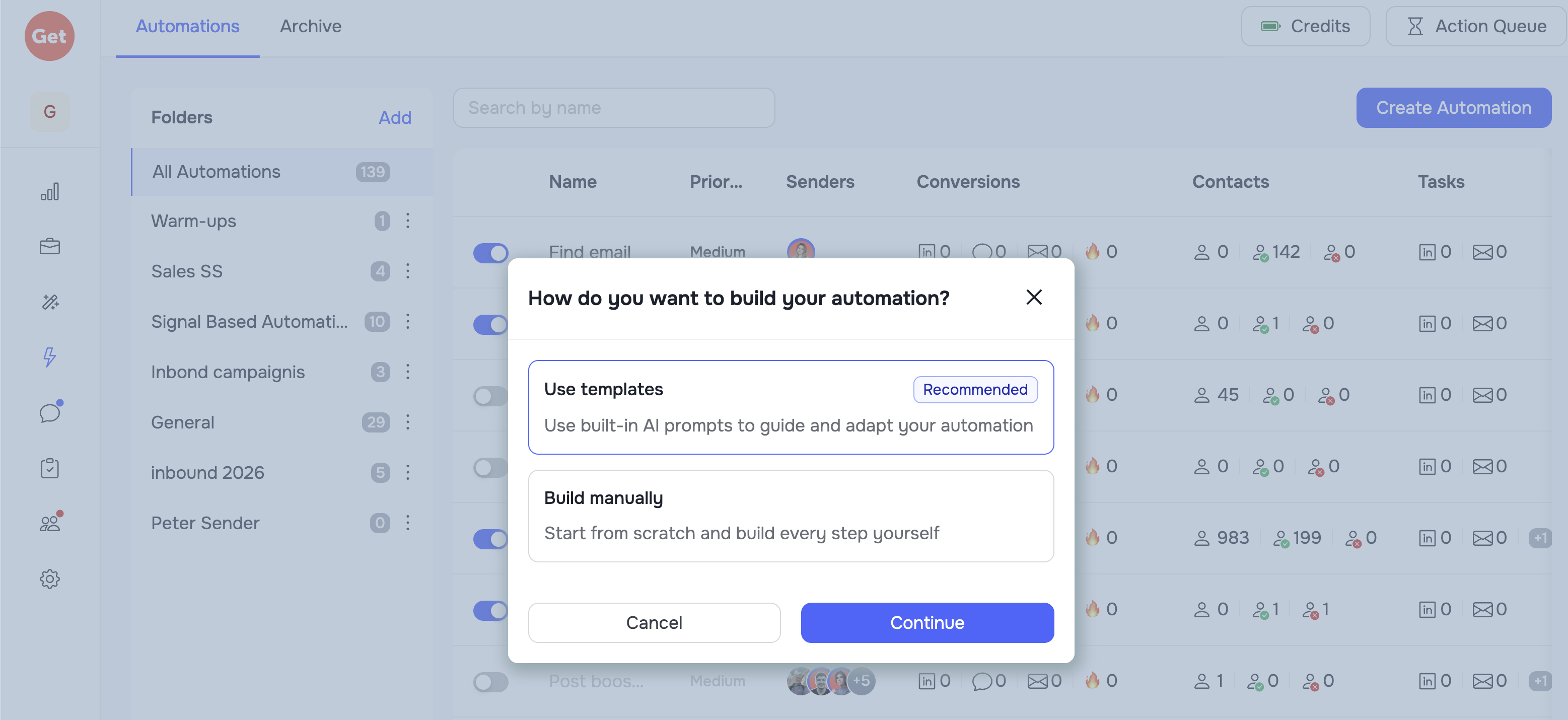 Create automation, build manually