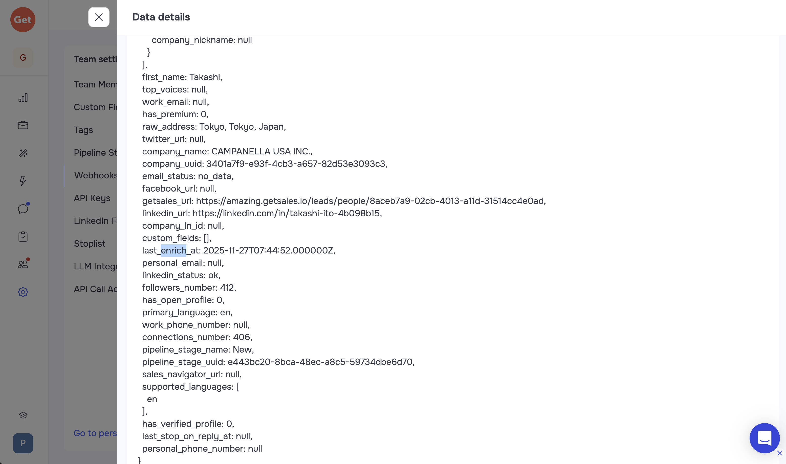 Enriched LinkedIn leads with verified work email and data freshness timestamp